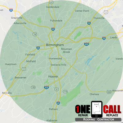 roofing services location map for One Call Roofing, LLC